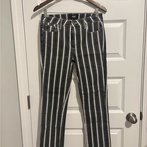 PAIGE Black and White Vertical Stripe High-Rise Jeans